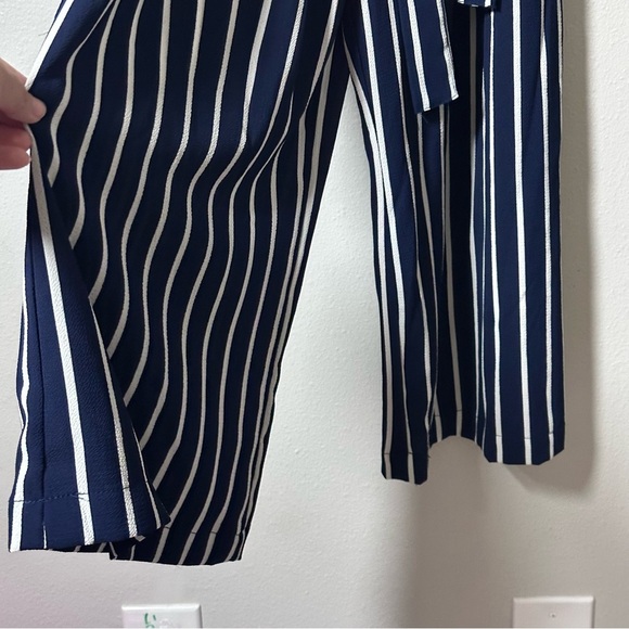 Papaya Women's Blue/white Stripe Jumper Crop Palazzo Strapless Belted Small - Picture 4 of 8